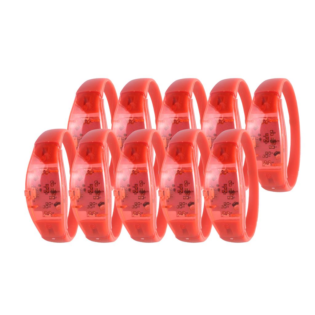 Pack of 10 LED Silicone Bracelets Flashing Light Up Wristband Accessory Adjustable Size Wrist Bands Jewelry for Party