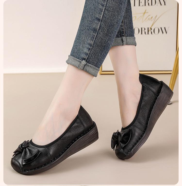 Women's Retro Ethnic Handmade Floral Cowhide Wedge Shoes with Thick Soft Sole