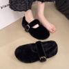 Sweet Fluffy Shoes for Women's Winter New Velvet Beanie Shoes, Shallow Mouth with Flat Bottom Warm Cotton Shoes for Women