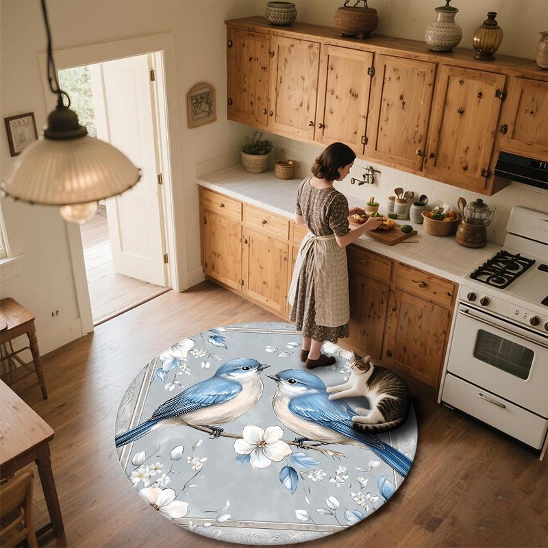 Blue Bird,Round Area Rug,Carpet Rug for Living Room Bedroom Sofa Playroom Decor,Non-slip Floor Mat