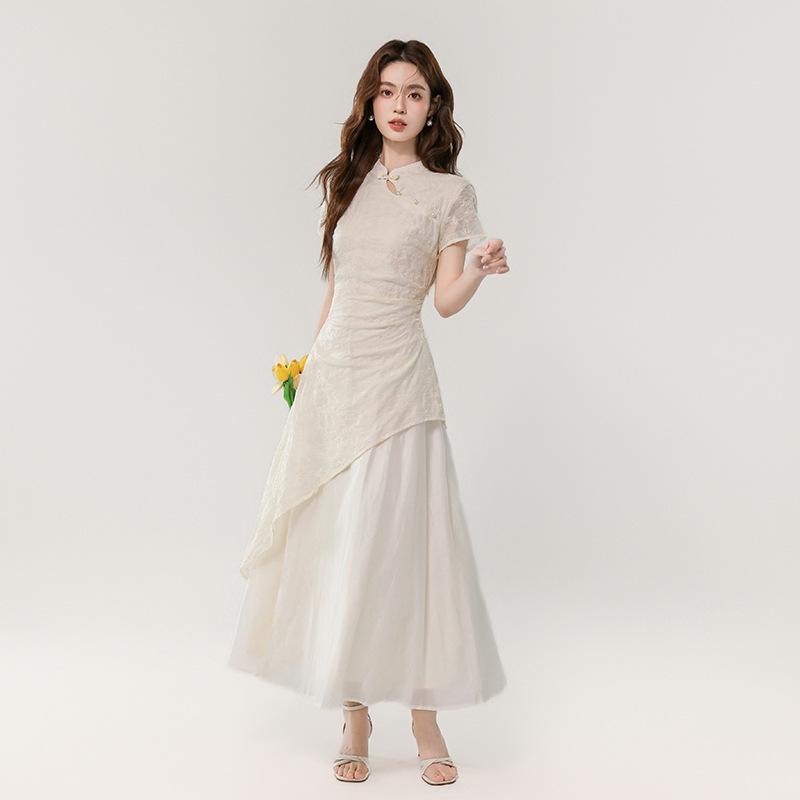 Элегантное неровное двухкомпонентное вышитое платье для женщин - Летняя коллекция Large абрикосовый