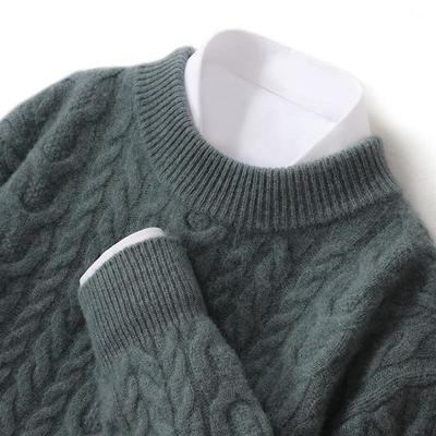 Men's Thick Pure Wool Pullover - Solid Color Loose Fit Knitted Cashmere Sweater for Autumn & Winter