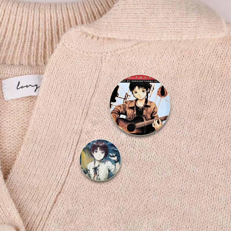 Anime Serial Experiments Lain 32/44/58mm Simple Button Pin Snap In Design Cartoon Brooches Daily Stylish Ornament Handmade Badge