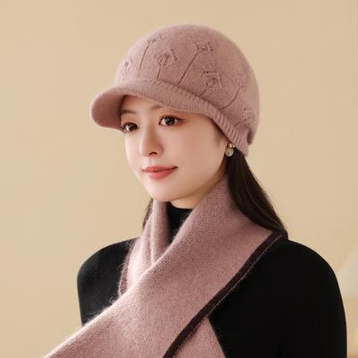 Middle Aged and Elderly Women's Autumn and Winter Thickened Velvet Warm Ear Protection Knitted Rabbit Fur Old Lady Fisherman Hat Trendy