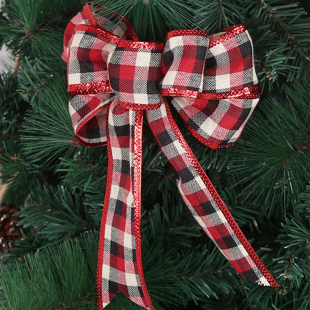 Large Decorative Plaid Bow For Christmas Tree Gift Box Festive Ribbon Door Hanger