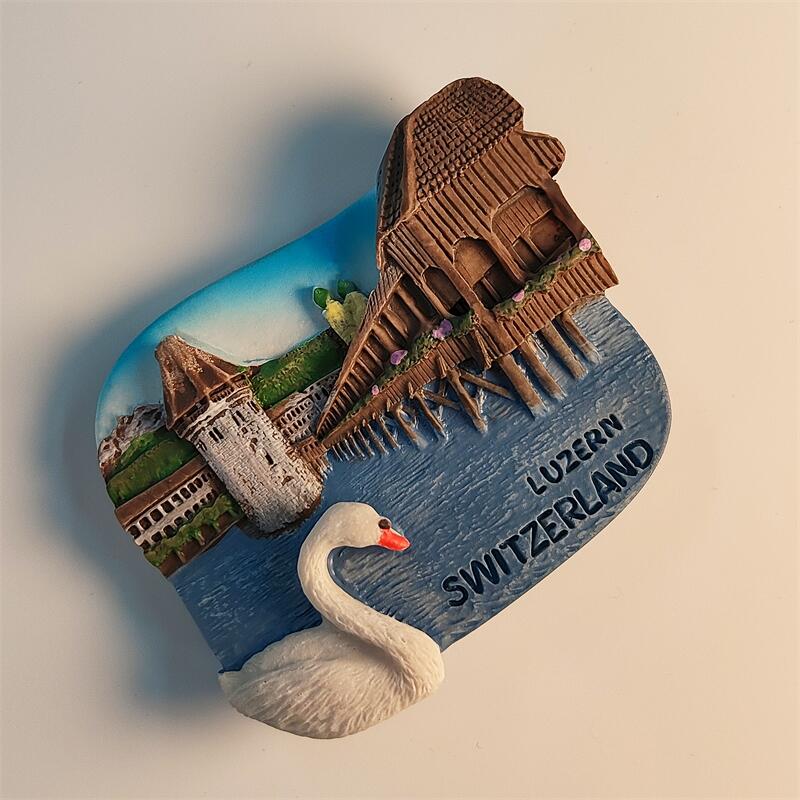Switzerland Luzern Chapel Bridge  swan 3D Stereoscopic Tourism souvenirs Resin painting Decoration home Refrigerator magnets