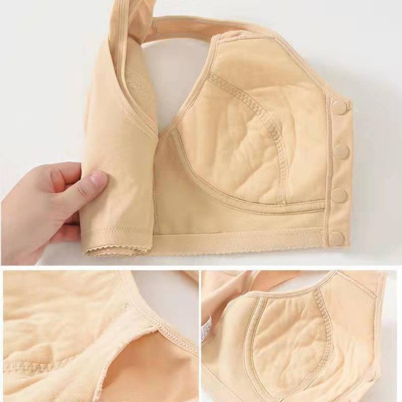 Purple Front Closure Wireless Bra with Lace Trim and Wide Straps