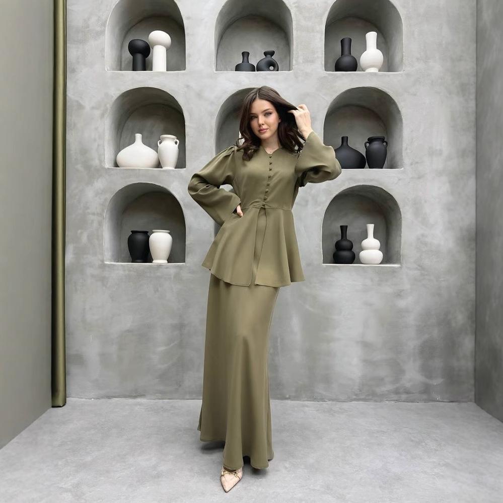 Women's 2026 Autumn Two-Piece Set: Elegant Solid Cardigan & Socialite Dress