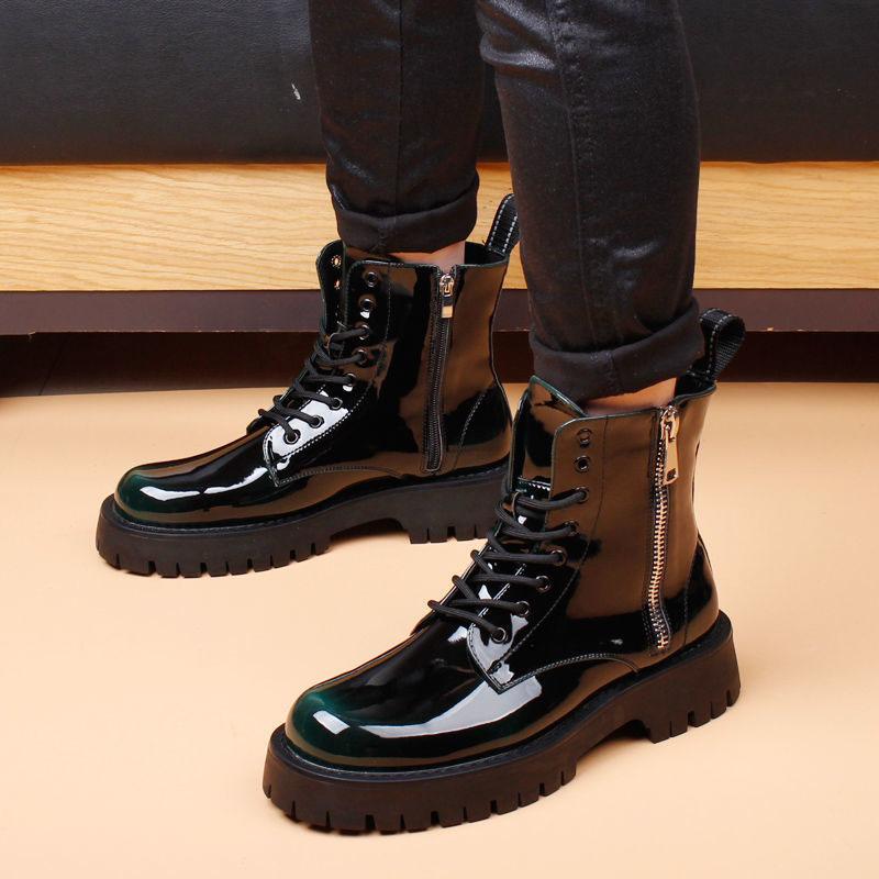 Męska moda w stylu koreańskim punkowe ubrania klubowe kowbojskie buty na platformie lakierowane buty jesienno-zimowe botki na kostkę botas hombre