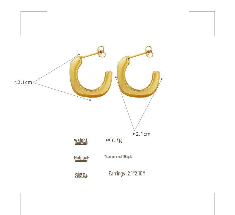 Marka French Minimalist Retro C-Shaped Titanium Steel Earrings for Women, Non-Fading