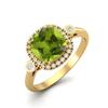 7mm Cushion Peridot 925 Sterling Silver Gold Vermeil Solitaire Accents Women Anniversary Ring