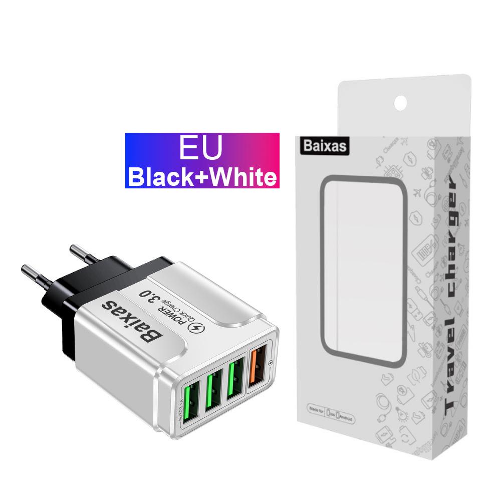 QC3.0 4-Port Fast USB Charger with EU/UK/AU Plug for Mobile Devices