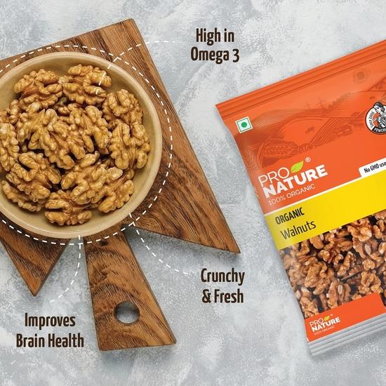 Pro Nature 100% Organic Walnuts, 200g, Whole