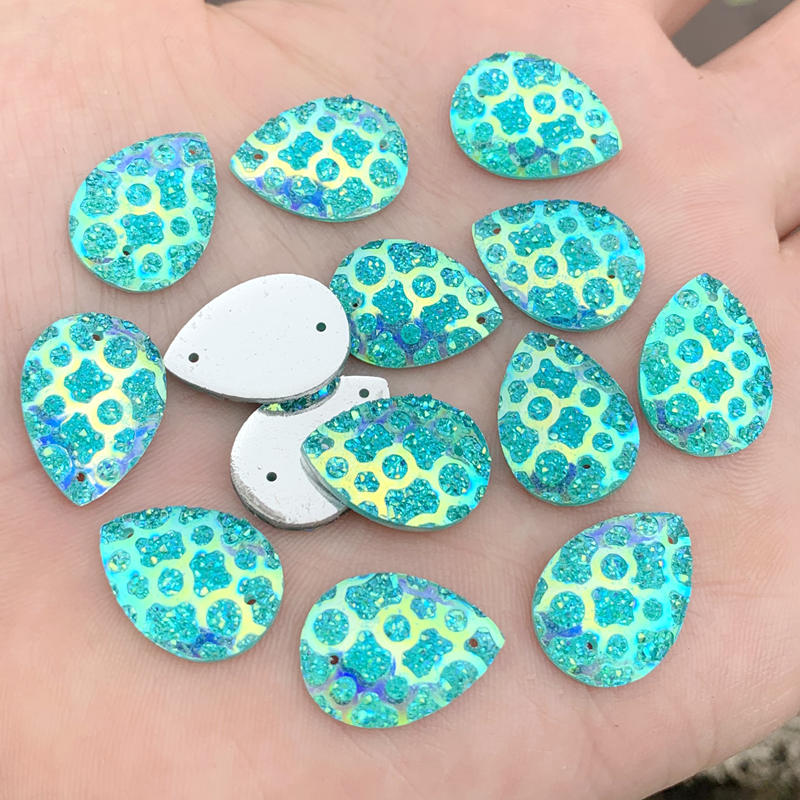 13*18mm Water Drop Resin Gems Stone For Bead Work Flat Back Tigrina Sew On Rhinestones With 2 Holes 40Pieces/lot -A53