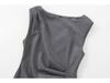 2025 Spring/Autumn Women's Sleeveless Round Neck Midi Dress with Waist Pleats