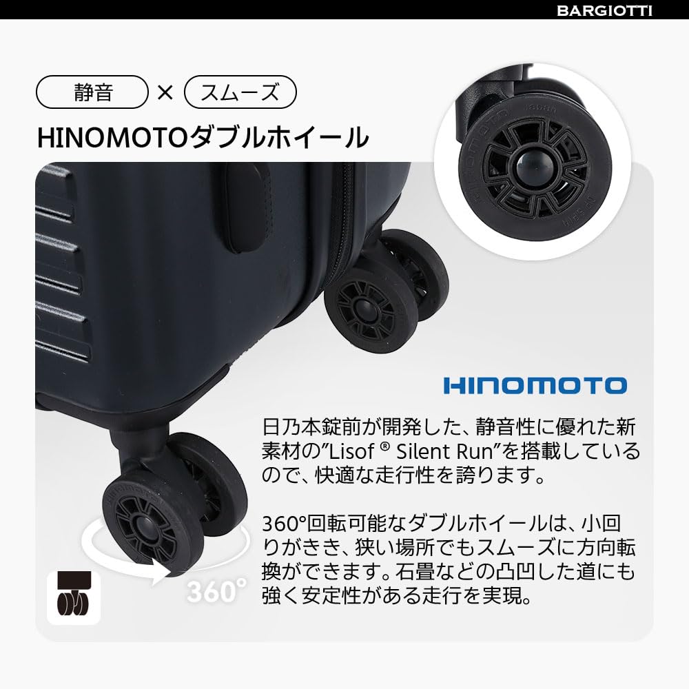 Front Open Carry Case with Expansion Front Hinomoto YKK Zipper S 45L [Bargiotti] Suitcase, Function, Open, Carry-on Bag, ABS+PC, Shockproof, Quiet,