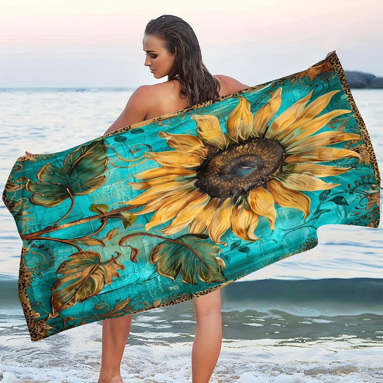 

Sunflower Pattern Microfiber Beach Towel, Quick-Dry Summer Essential for Seaside Fun W40*H60(CM)