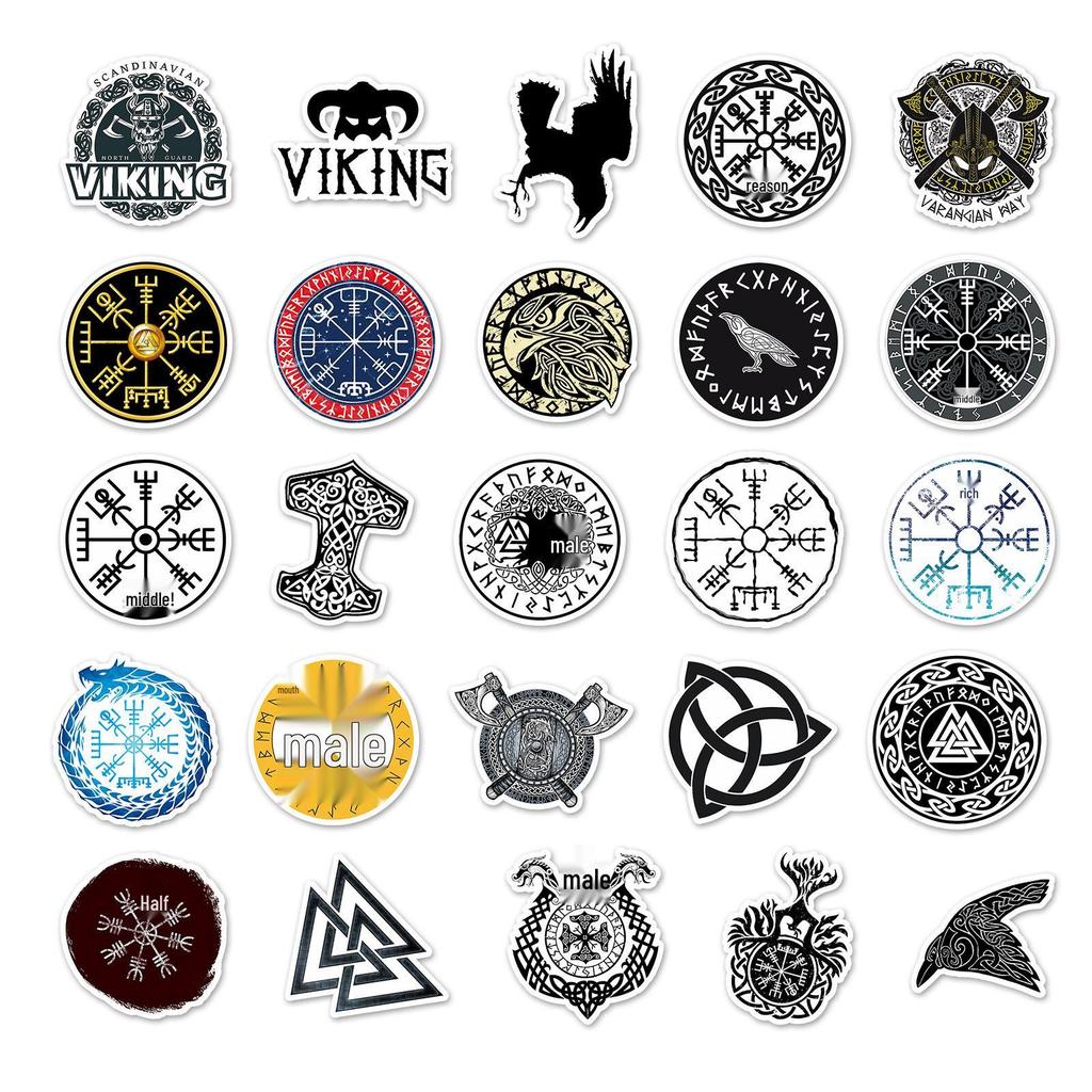 50pcs Creative Waterproof Viking Stickers for Journaling, Skateboards, Cars & More