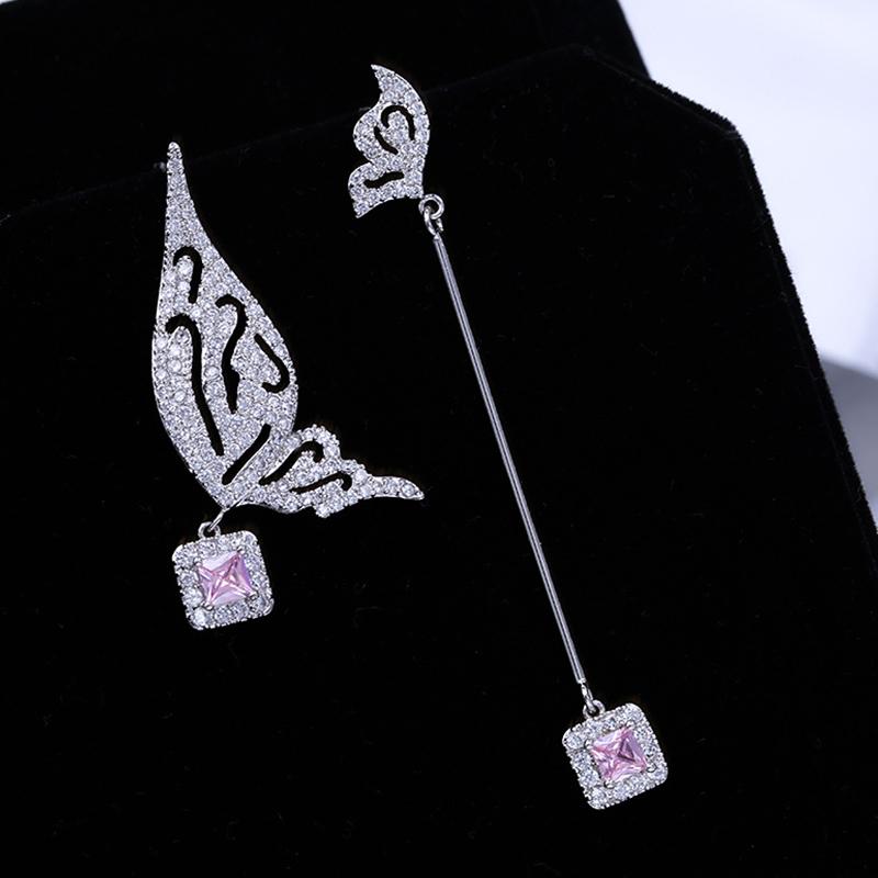 Temperament Earrings Design Sense Long Wings Ab Asymmetric Butterfly Earrings