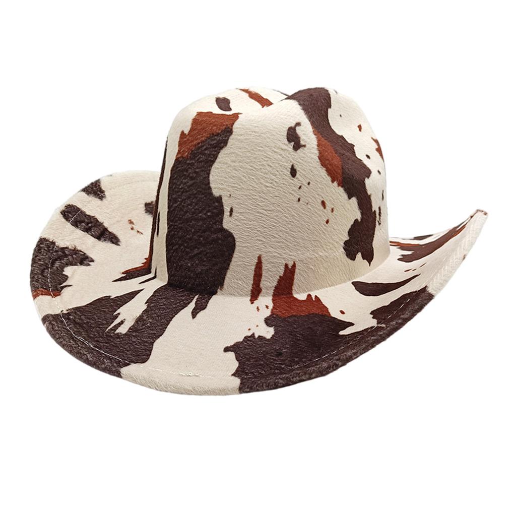 Fashionable Roll Brim Cowgirl Hat Wide Brim Fedoras with Leopard/Cow Pattern for Beach Parties and Various Outfit