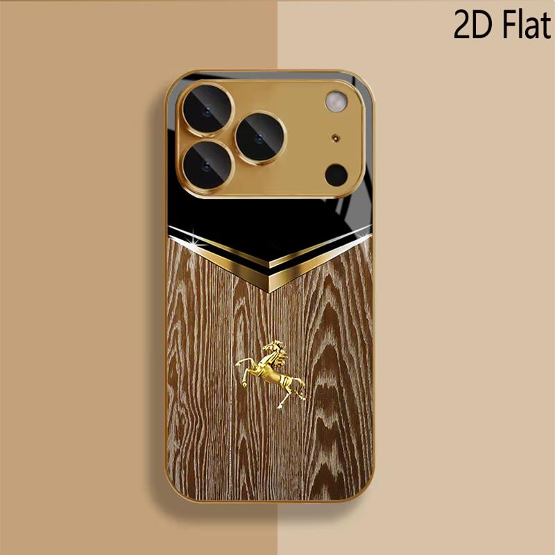 Steed Wood Grain Patterned tempered glass design for iPhone16 17 ProMax 1514 1312 11ProMax Phone Case Camera Cover Shockproof