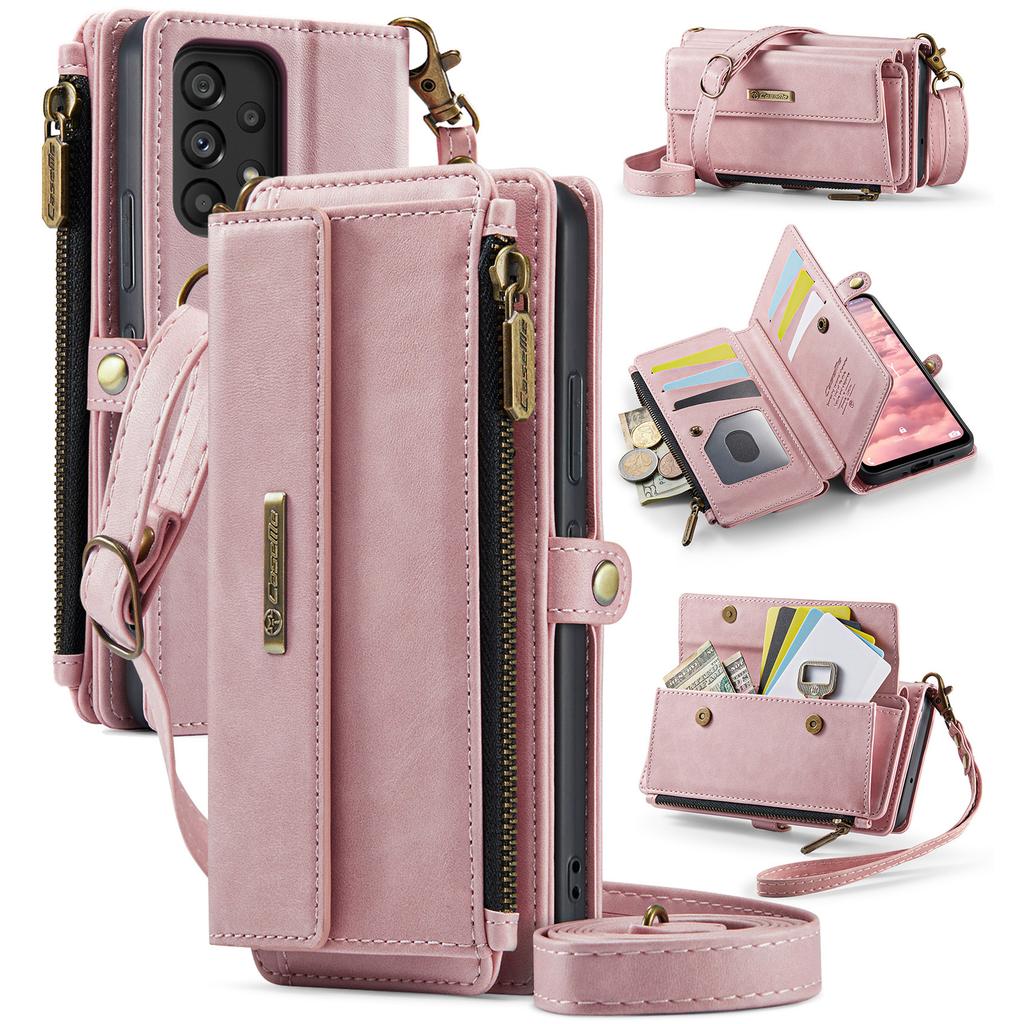 For Samsung Galaxy A53 5G Case CASEME C39 RFID Blocking Zipper Wallet Stand Leather Cover with Strap