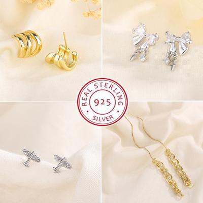 925 Sterling Silver Dámské Luxusní Křišťálové Kulaté Pecky Náušnice Vintage Svatba Šperky Bílé Zirkonové Kamenné Náušnice Nové