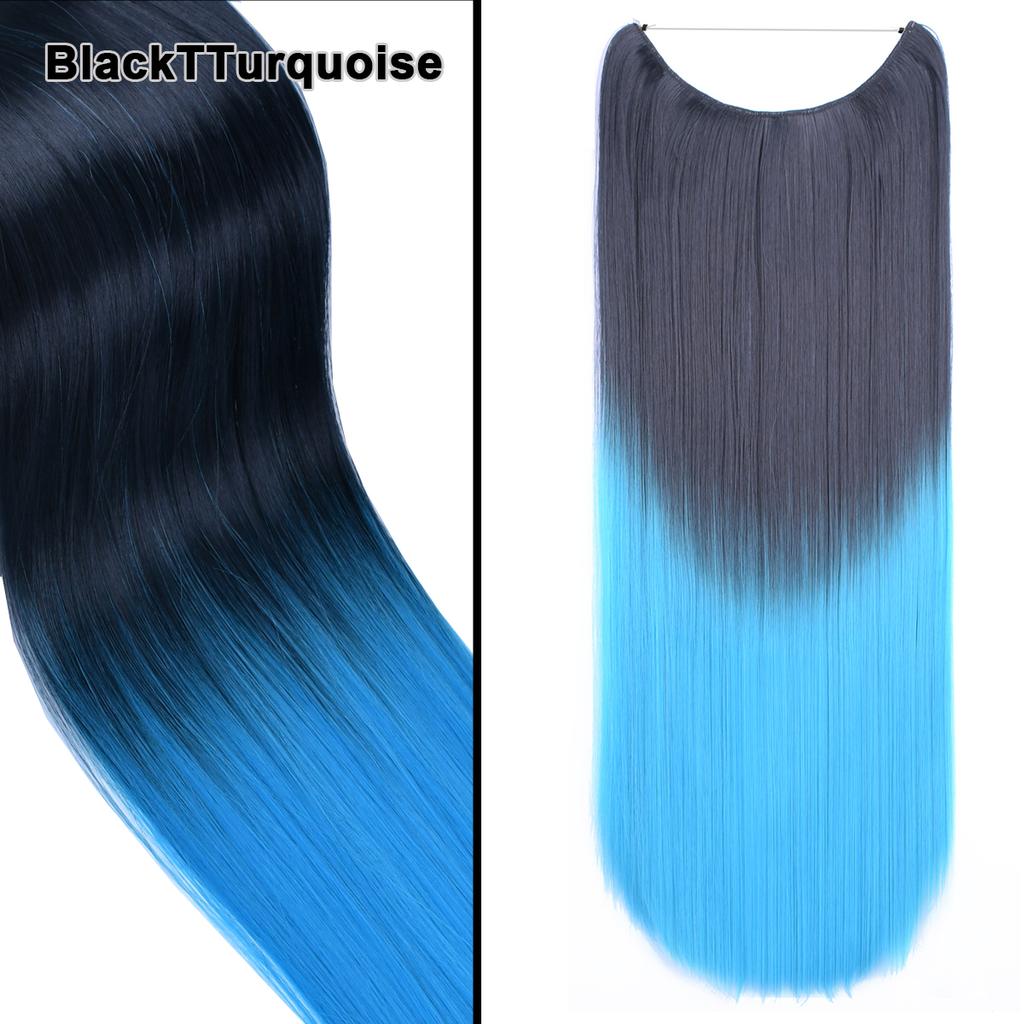 One Piece No Clips Hairpieces Ombre Color Elasticity Invisible Wire Fish Line Wavy Synthetic Hair Extension