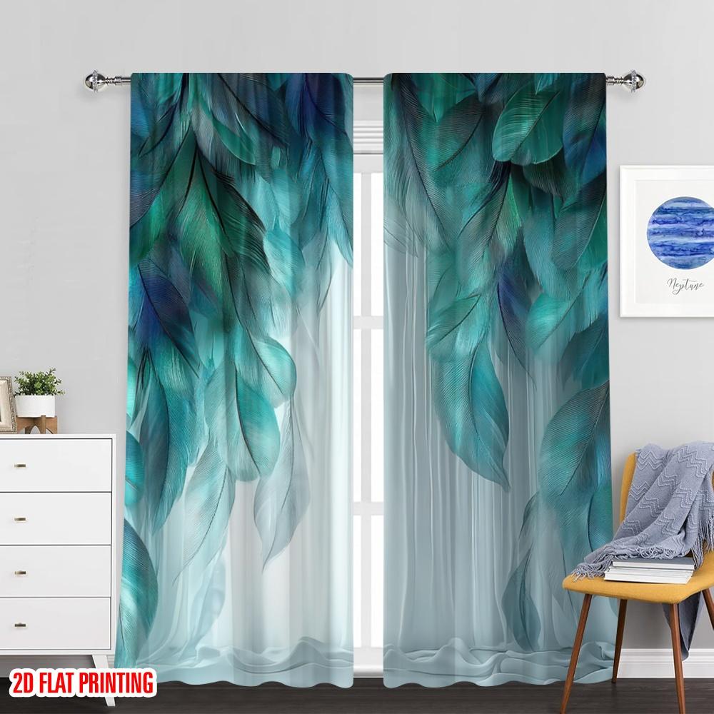 Set Of 2 Flat Printing Scene Curtains Feather Versatile Durable Polyester Without Electricity Spring Party Holiday Decor Curtain Made