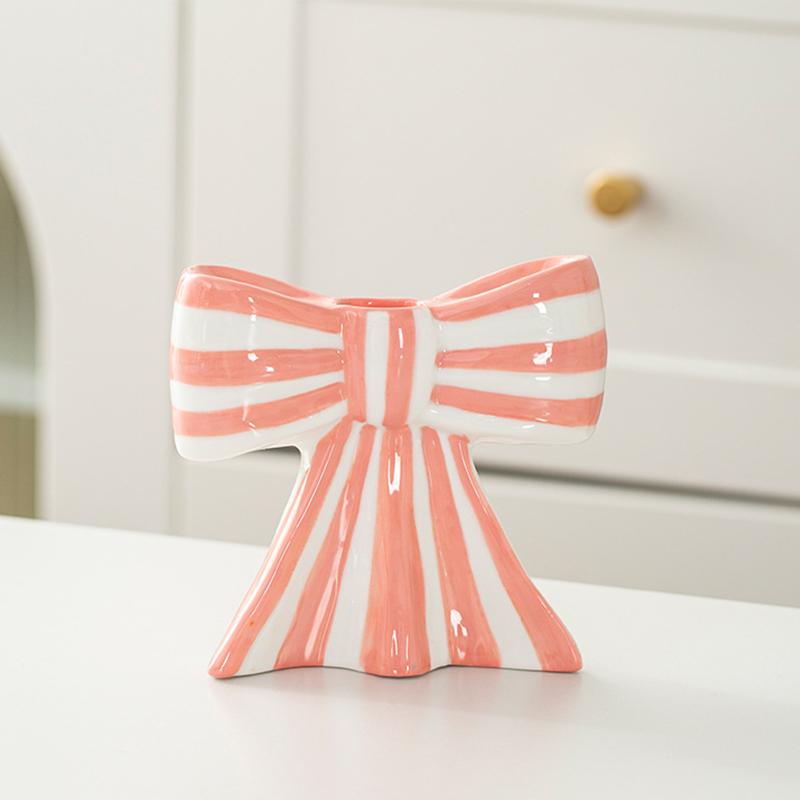 Ceramic Gift Ins Candle Cup Ambience Bow Shaped Design Unique Handicrafts Ornaments Stripe Pattern Decorative 3 Colors