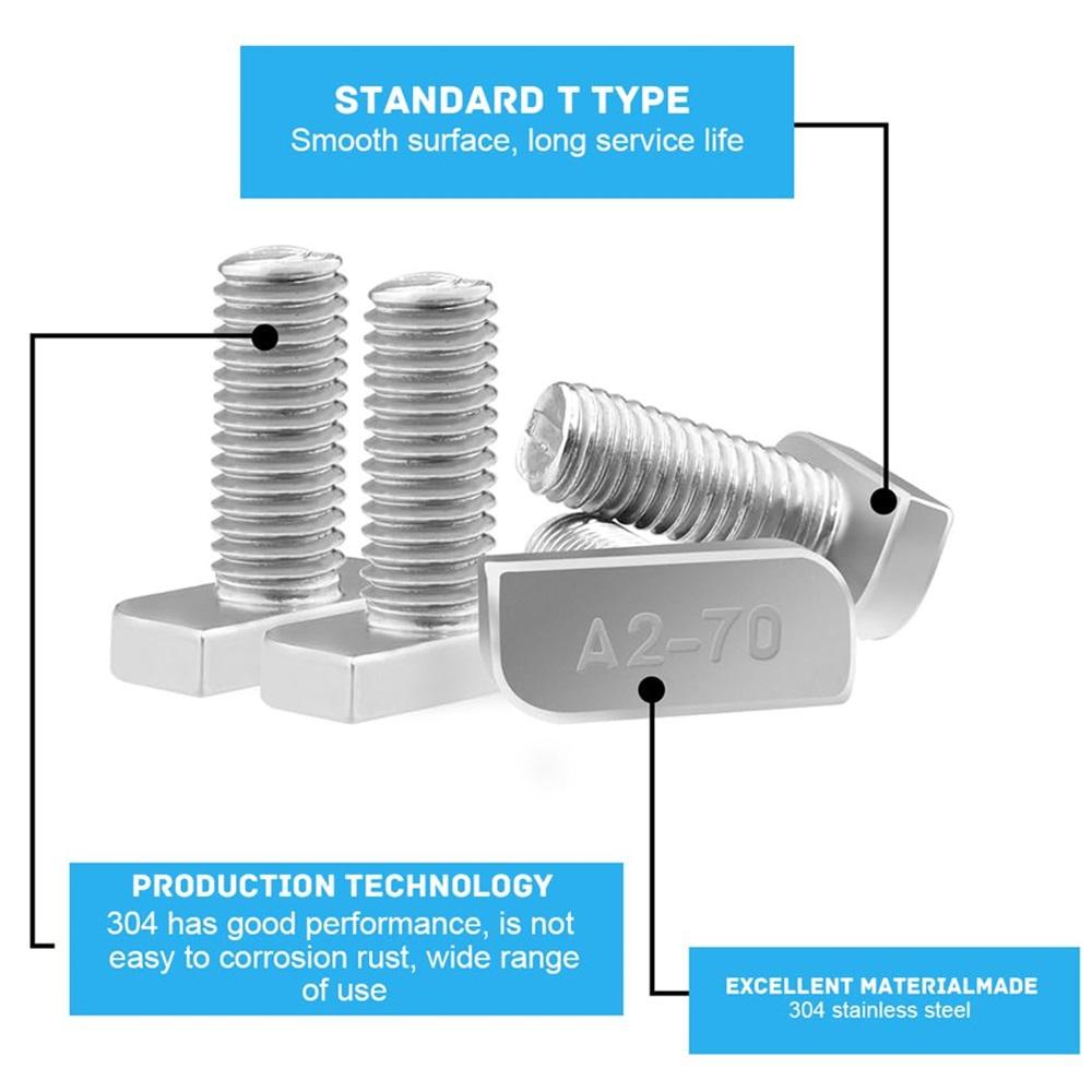 20Pcs A2-70 Stainless Steel M8x20 T Slot Hammer Head Bolts With Flange Nuts, Heavy Duty T Stud Sliding Screws For Aluminum Profile Solar PV Mounting