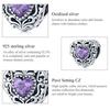 WOSTU Elegant Retro Pattern Purple Zircon Heart Shape 925 Sterling Silver Charm Pendant Beads fit Original Bracelet Bangle DIY Fine Jewelry
