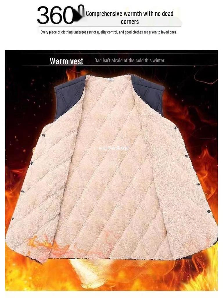 Herrväst i Plusstorlek av Bomull - Höst/Vintervärme med Sammetsfoder, Klassisk Ärmlös Stil för Medelålders Mode.