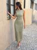 Elegant European-Style Green Lace Dress with Cinched Waist for Women, Spring/Summer 2026