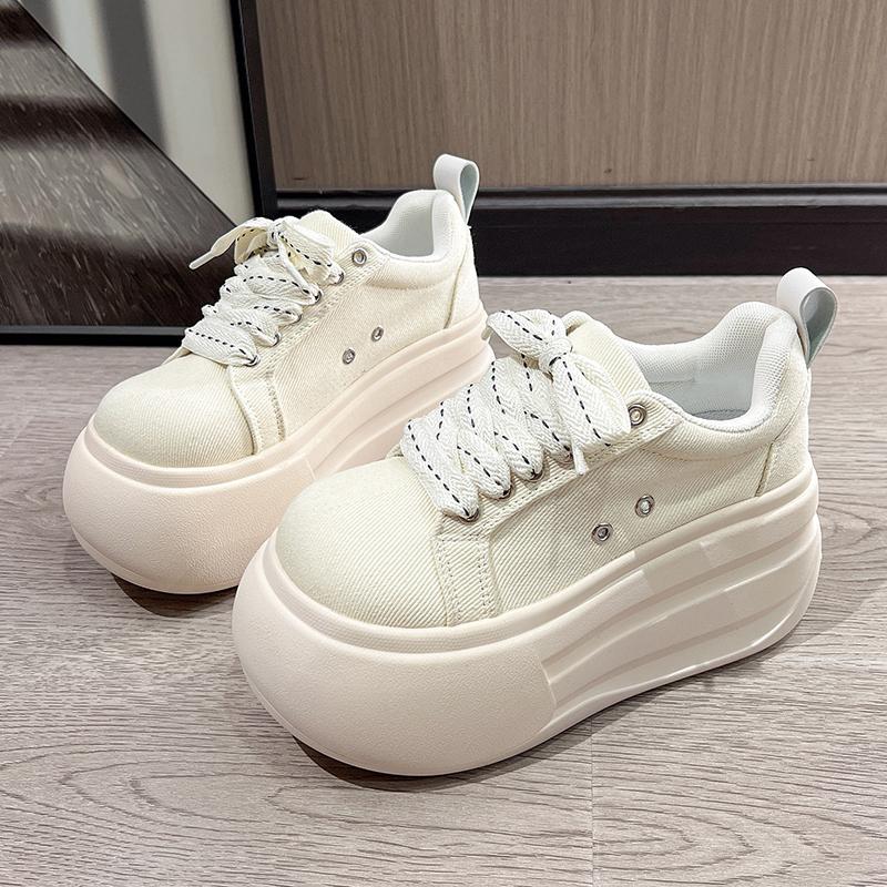 Fashion 8cm Canvas Vulcanize Casual Shoes Women 2025 Spring Autumn Platform Wedge Sneakers Breathable High Brand Ladies Shoes