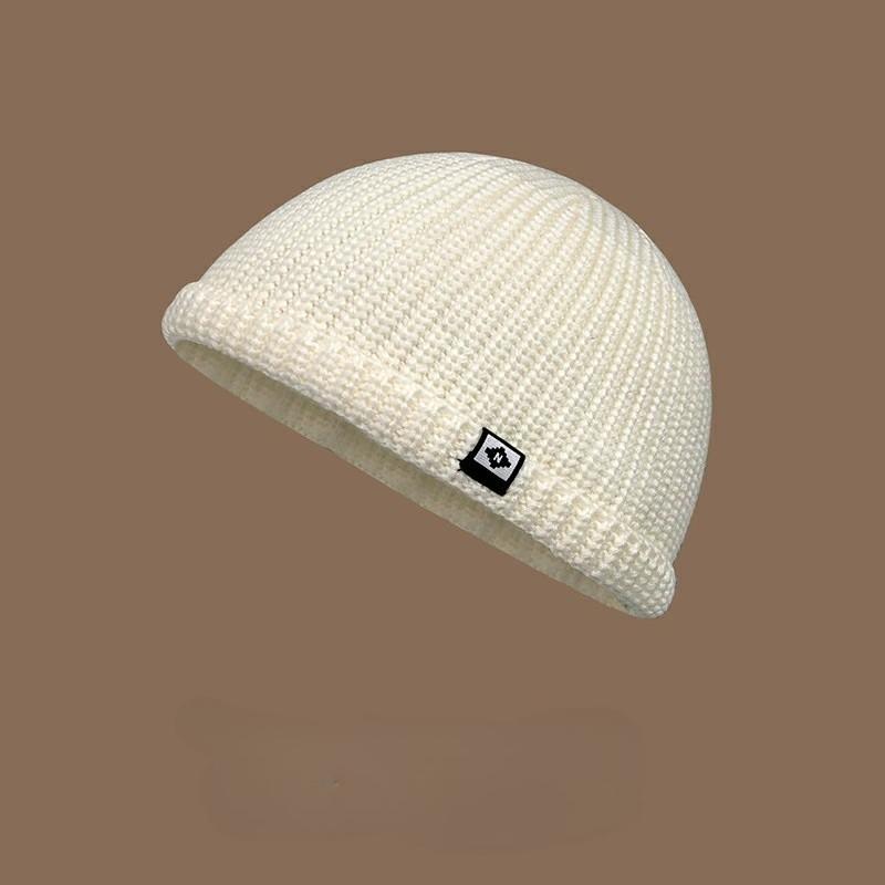 Autumn and Winter Men's Knitted Hat Warm Letter Melon Leather Hat Short Eaves Anti Cold Knitted Hat