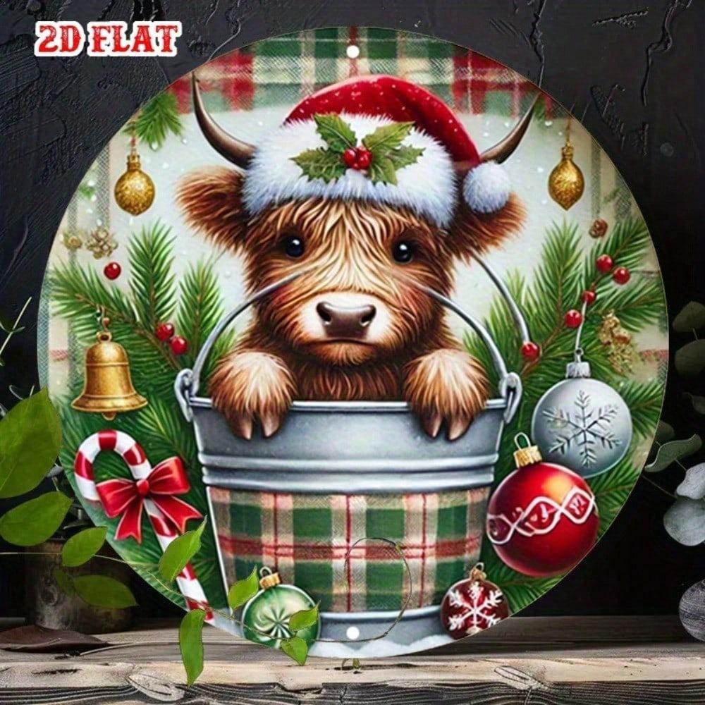 Rustic Scottish Highland Cow Metal Wall Art Round Plaque Farmhouse Decor 7.8 Inch