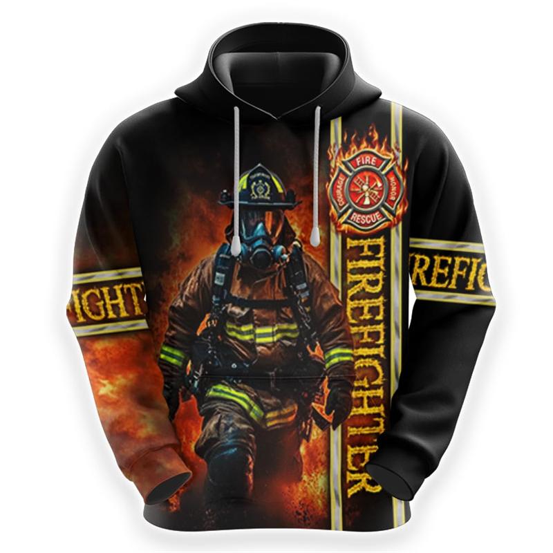 Fashion Firefighter Hero Profession Graphic Sweatshirts Fashion Male Pullovers Streetwear Fireman Work Sweatshirts Harajuku Tops