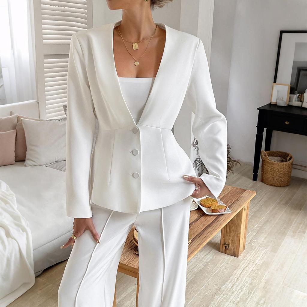 2025 Autumn/Winter European & American Elegant Long-Sleeve Buttoned Women's Suit Jacket