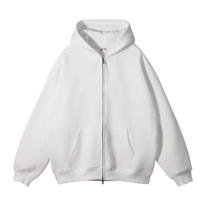 Mens Oversized Hooded Zip-Up Fleece Sweatshirt Winter Streetwear Loose Fit Long Sleeve Pullover