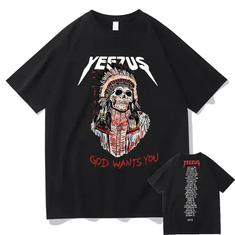God Wants You Kanye West T-Shirt mit doppelseitigem Druck für Herren, kurzärmelig, modisch, Tribal-Totenkopf-Grafik, Sommer-Tops für Männer und Frauen