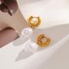 Ying Tai Stainless & Titanium Steel Earrings with Seashell Imitation Pearl, High Polish 18K Gold Vacuum Plating, Non-Fading Women's.
