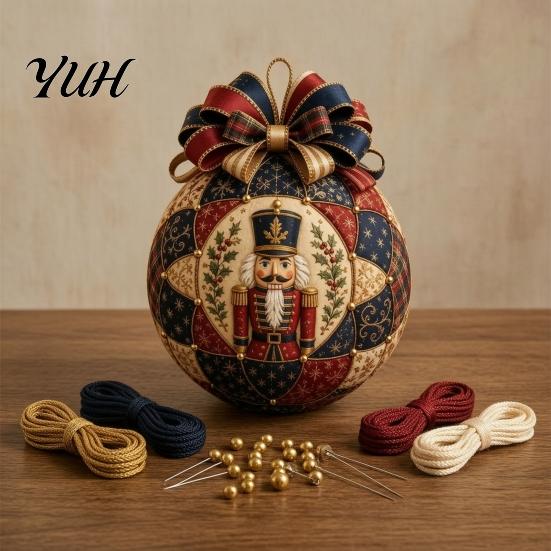 Festive Hanging Decor Quilted Fabric Christmas Ornament Ball DIY Kit, Patchwork Craft Material Pack Tree for Beginner, Handmade Xmas Adults