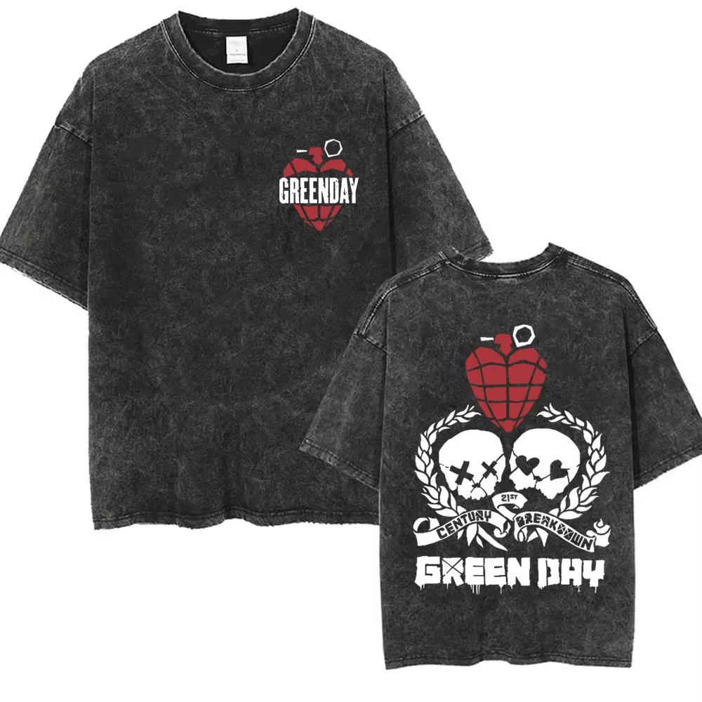 Washed Vintage Punk Band Green Day Kerplunk Graphic Tshirts Mens Women Gothic Rock Retro T Shirts Mens S Oversized Tshirts