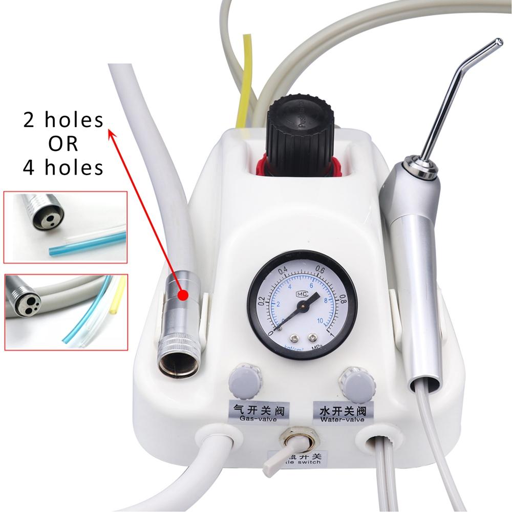 Portable Dental Turbine Unit Work with Air Compressor 3 Way Syringe 2/4 Holes Teeth Whitening Dentistry Equipment Plastic Shell
