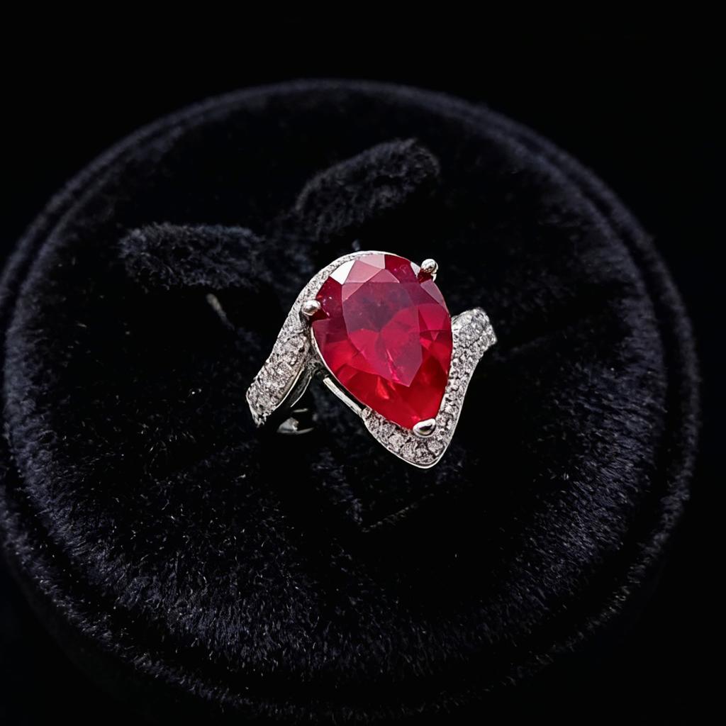 Large Carat Water Drop Pear Shape Synthetic Colored Treasure Open Ring Female Emerald Ruby Ring Jewelry