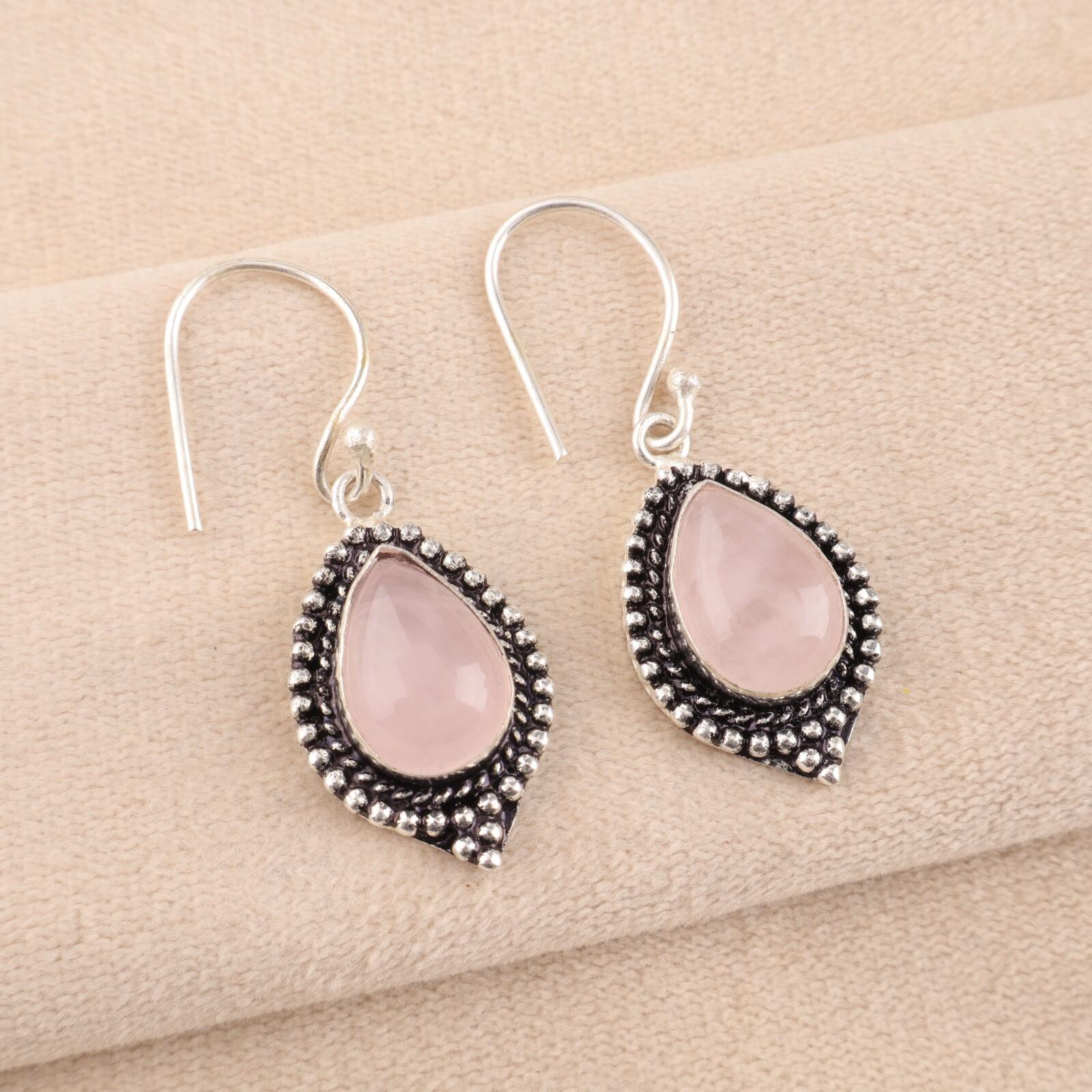 

Серьги с розовым кварцем из серебра 925 пробы, ручная работа, рождественский подарок EE-164-27