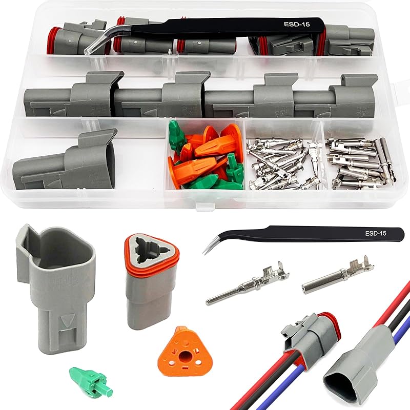 2-Pin Deutsch Stecker-Kit 10 Sätze, Graues DT Stecker-Kit, 2-Pin Wasserdichte Drahtverbinder für die Automobilindustrie, Elektrischer Steckverbinder-Kit mit 16# gestanzt