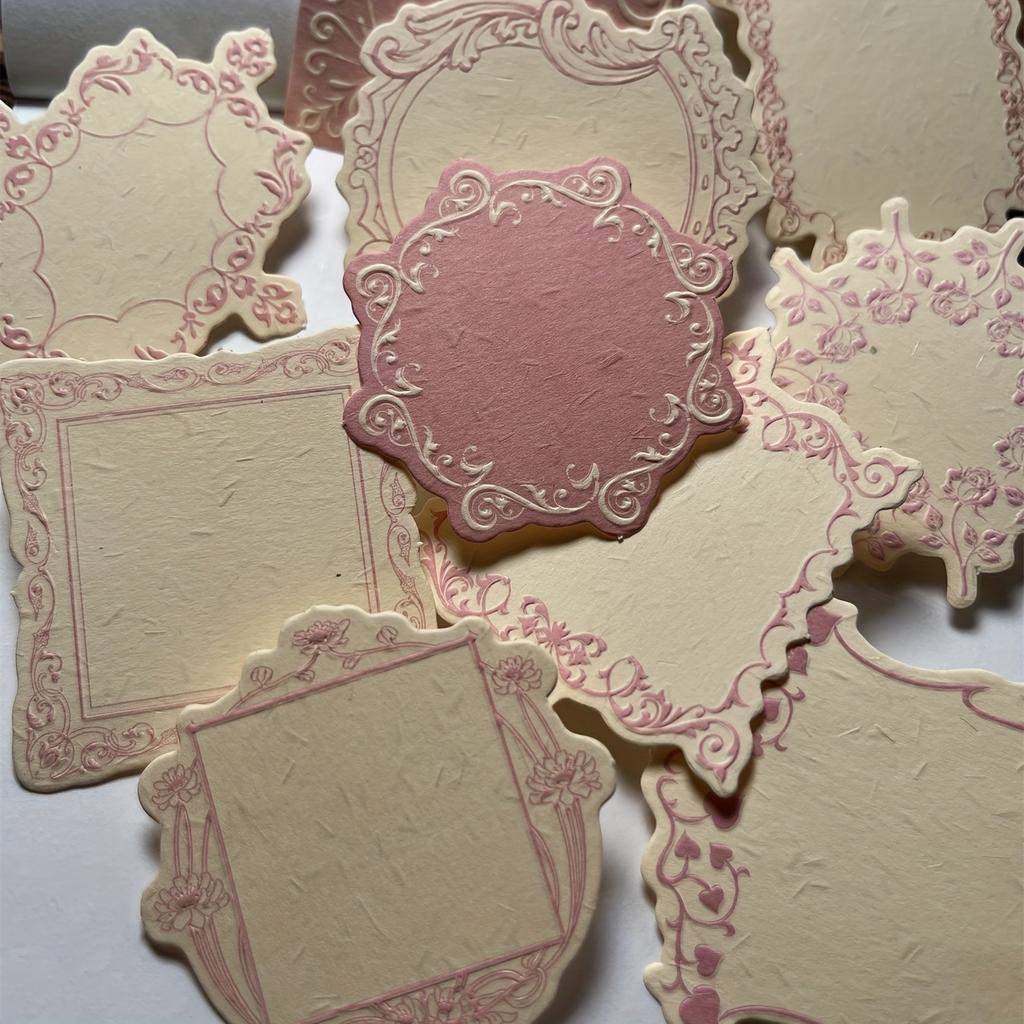 30pcs Vintage Boxed Sticky Notes Paper with Embossed Paper Thick Card Material Art Embossed Journaling Supplies Decorative Paper