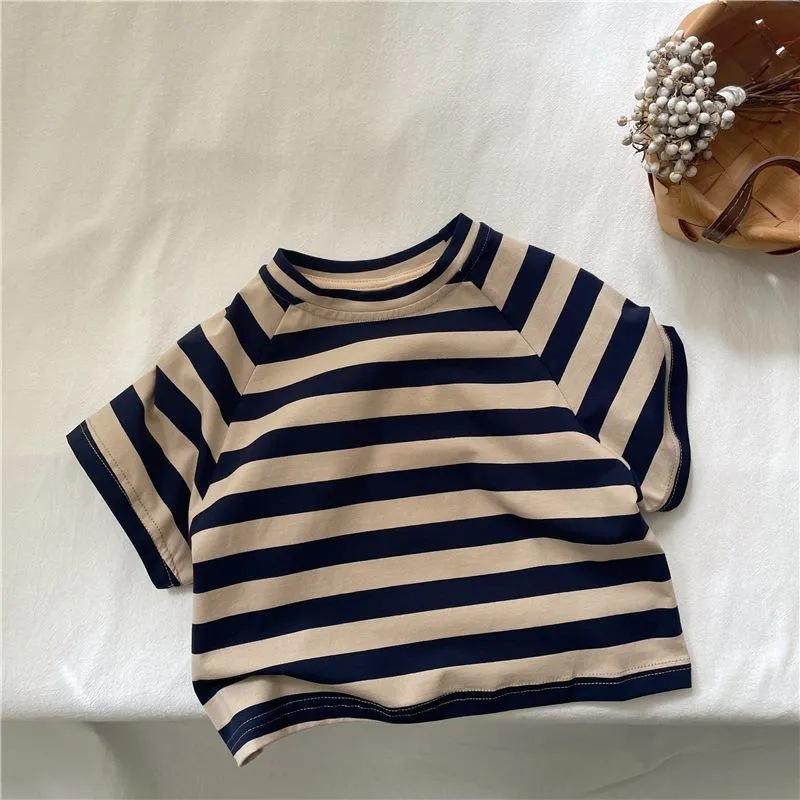 Modische T-Shirts mit breiten Streifen für Kinder Baby Baumwolle Lässige Basic-Oberteile Kinder Sommerkleidung Koreanischer Stil Kurzärmelige T-Shirts für Jungen Mädchen